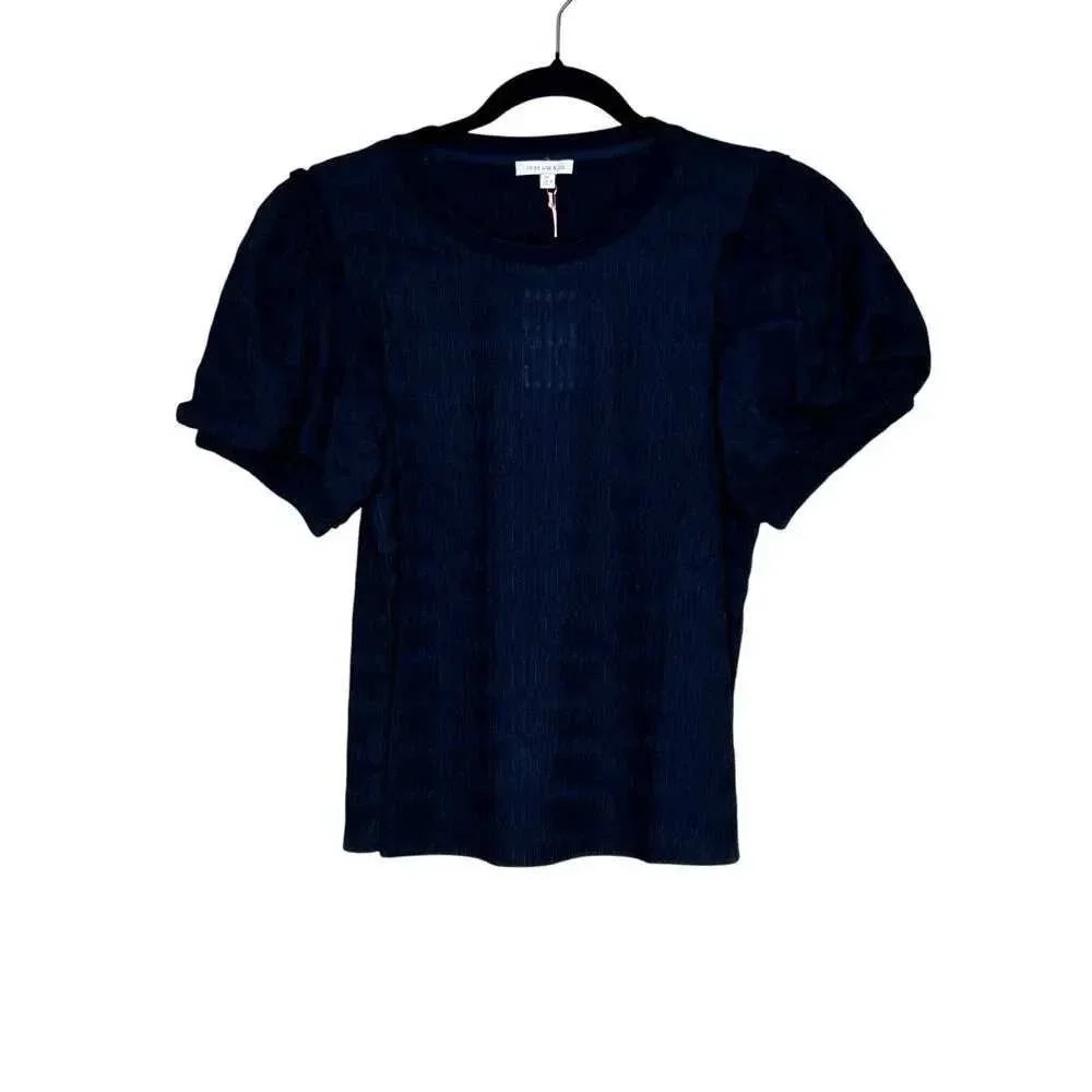 Skies are Blue simple black cotton‎ burnout lace blouse sm classic puff sleeve